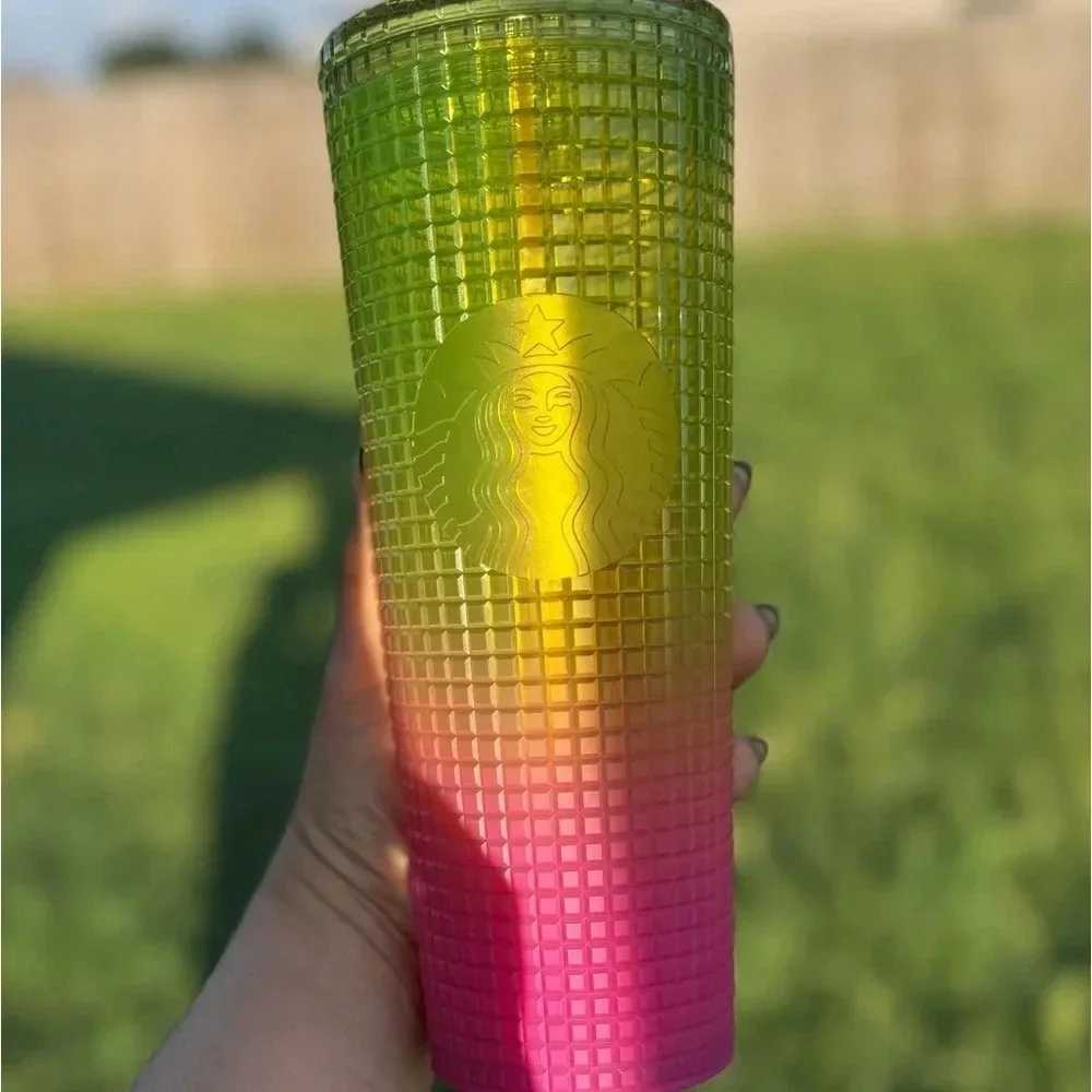 Starbucks 24 oz Cold Tumbler Cup with Straw - yellow and pink ombré